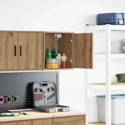 vidaXL Almacenamiento Industrial-Armario de pared para garaje madera ingeniería artesanal roble