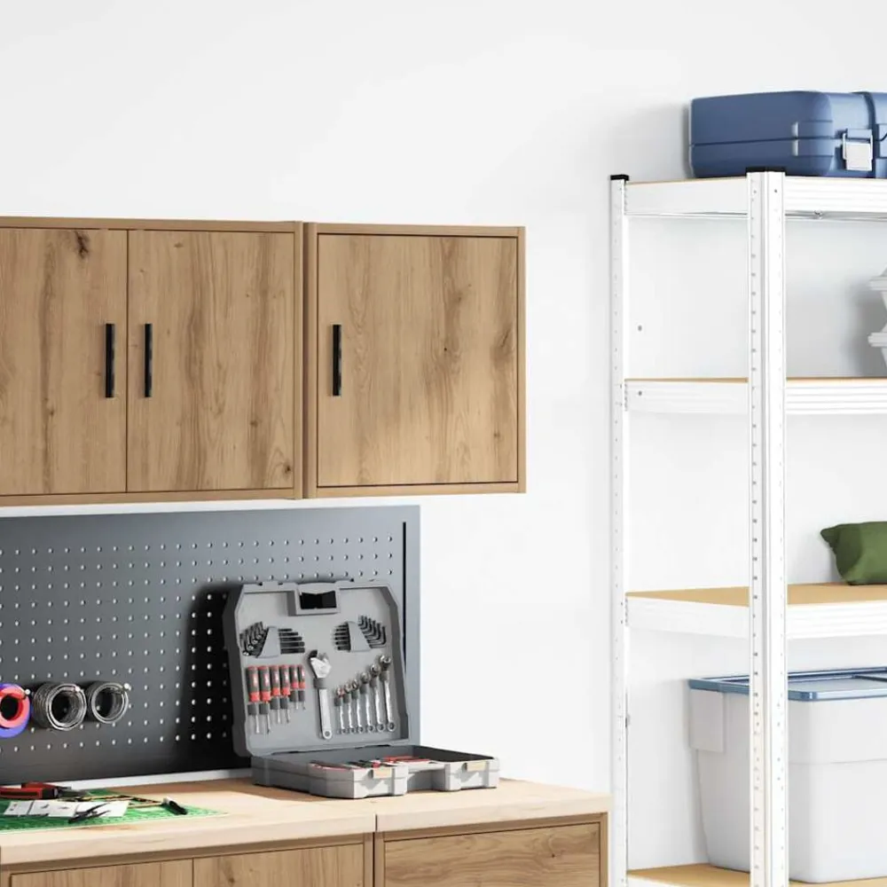 vidaXL Almacenamiento Industrial-Armario de pared para garaje madera ingeniería artesanal roble