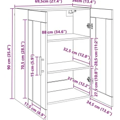 vidaXL Armario de pared 69.5 x 34 x 90 cm Roble negro Clearance