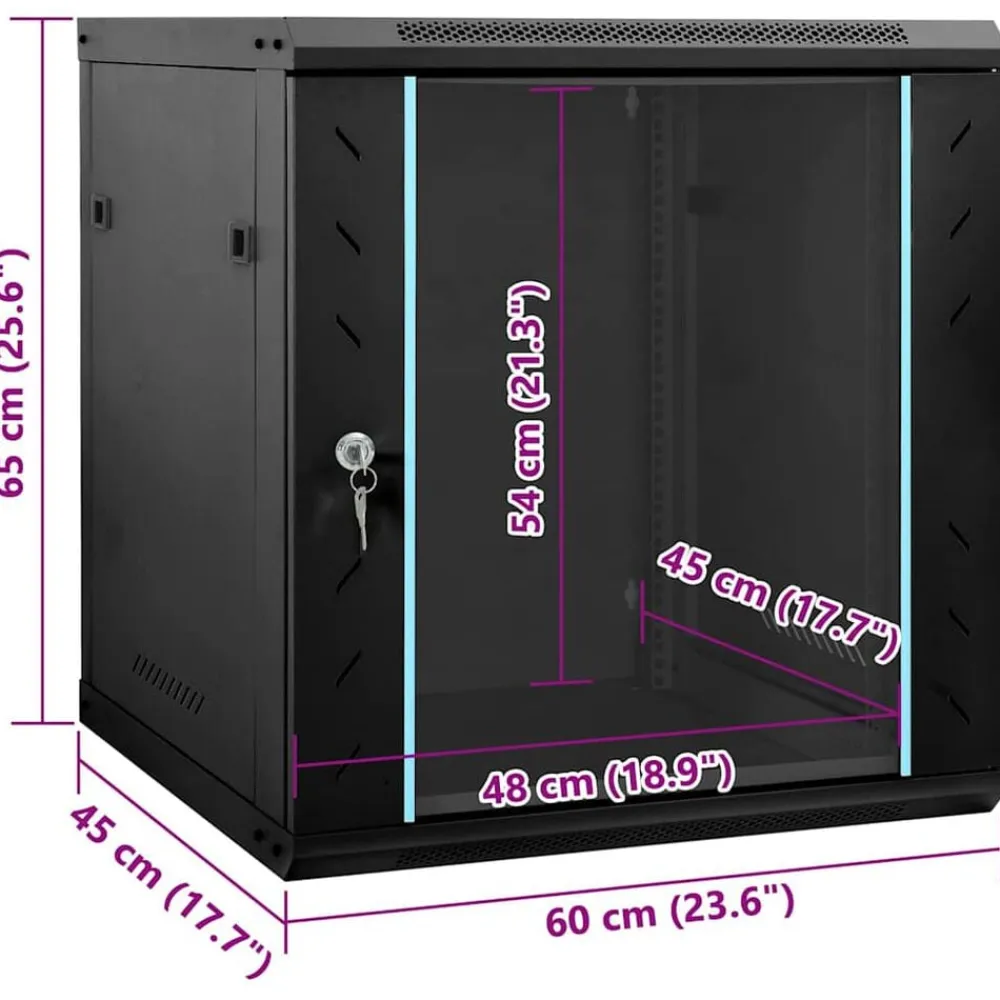 vidaXL Armario de red con almacenamiento 60 x 45 x 65 cm Acero Negro Clearance
