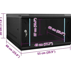 vidaXL Armario de red con almacenamiento 53 x 60 x 30 cm Acero Negro New