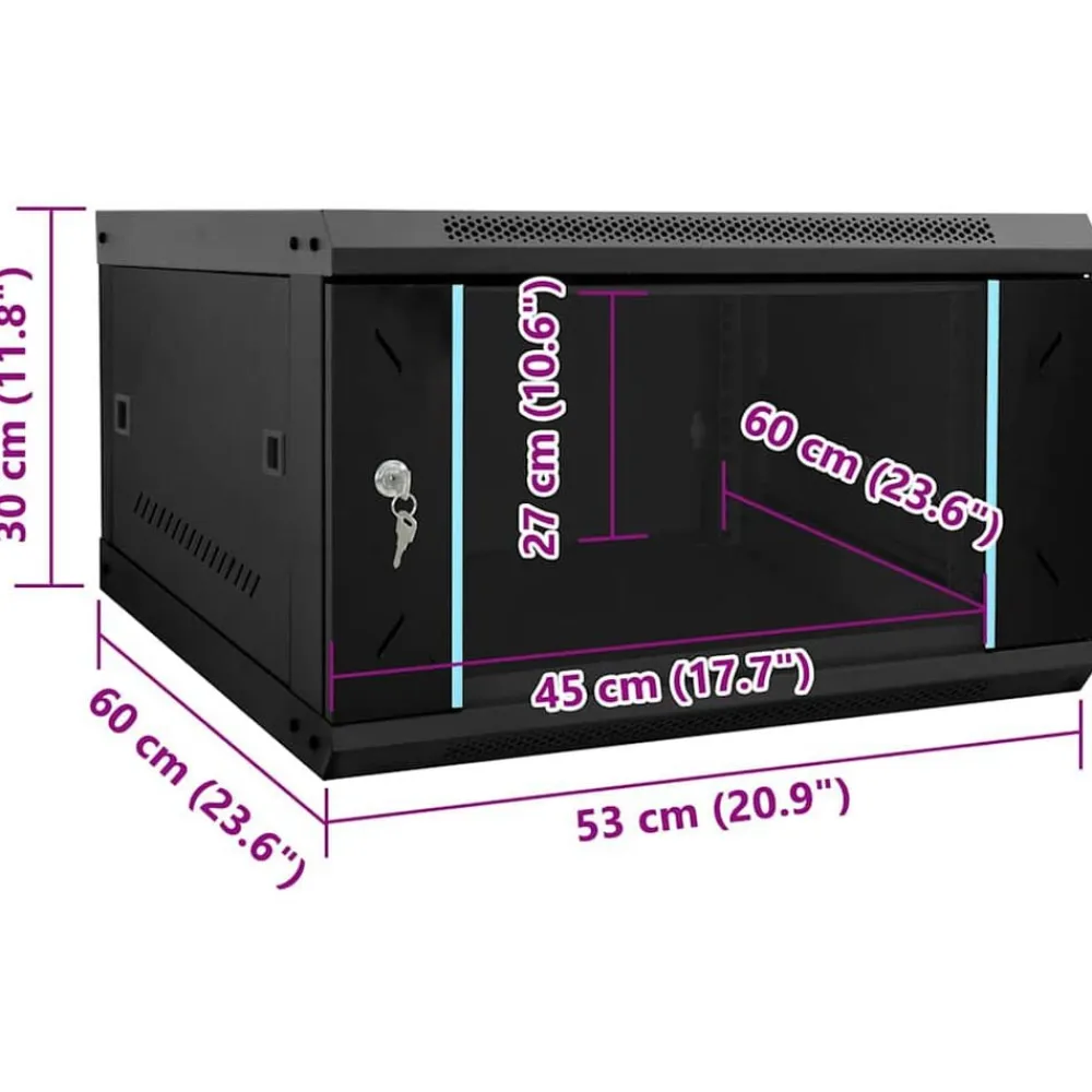 vidaXL Armario de red con almacenamiento 53 x 60 x 30 cm Acero Negro New