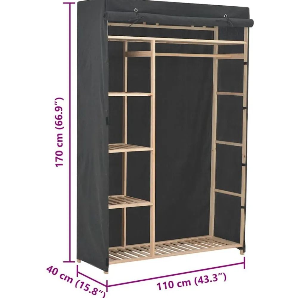 vidaXL Armario de tela 110x40x170 cm Gris New