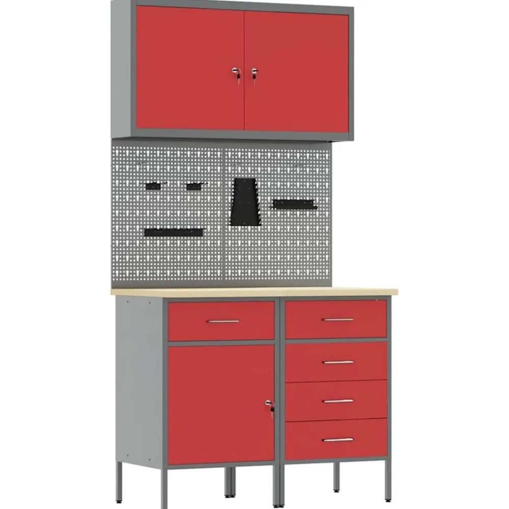vidaXL Accesorios De Bricolaje-Armario de trabajo 5 pcs Madera Ingenierizada y Acero