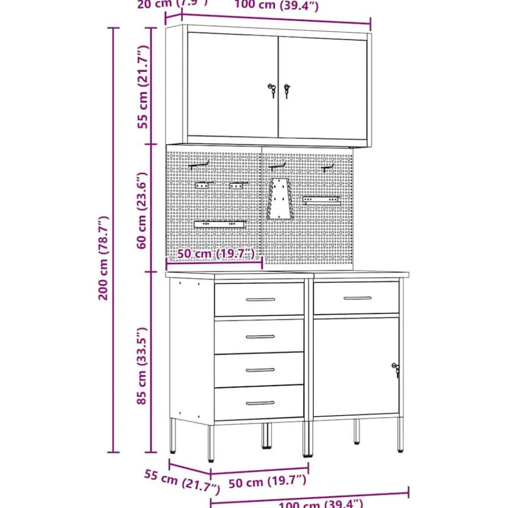 vidaXL Accesorios De Bricolaje-Armario de trabajo 5 pcs Madera Ingenierizada y Acero