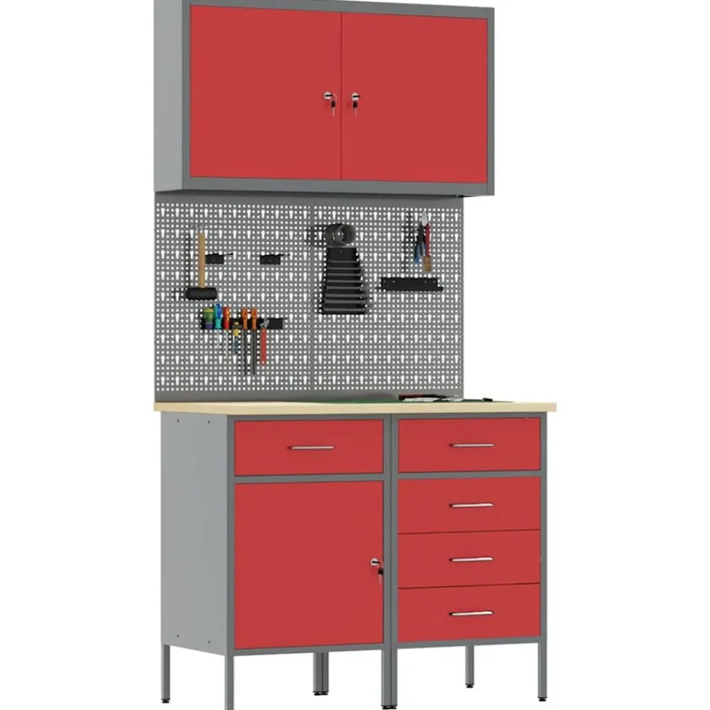 vidaXL Accesorios De Bricolaje-Armario de trabajo 5 pcs Madera Ingenierizada y Acero