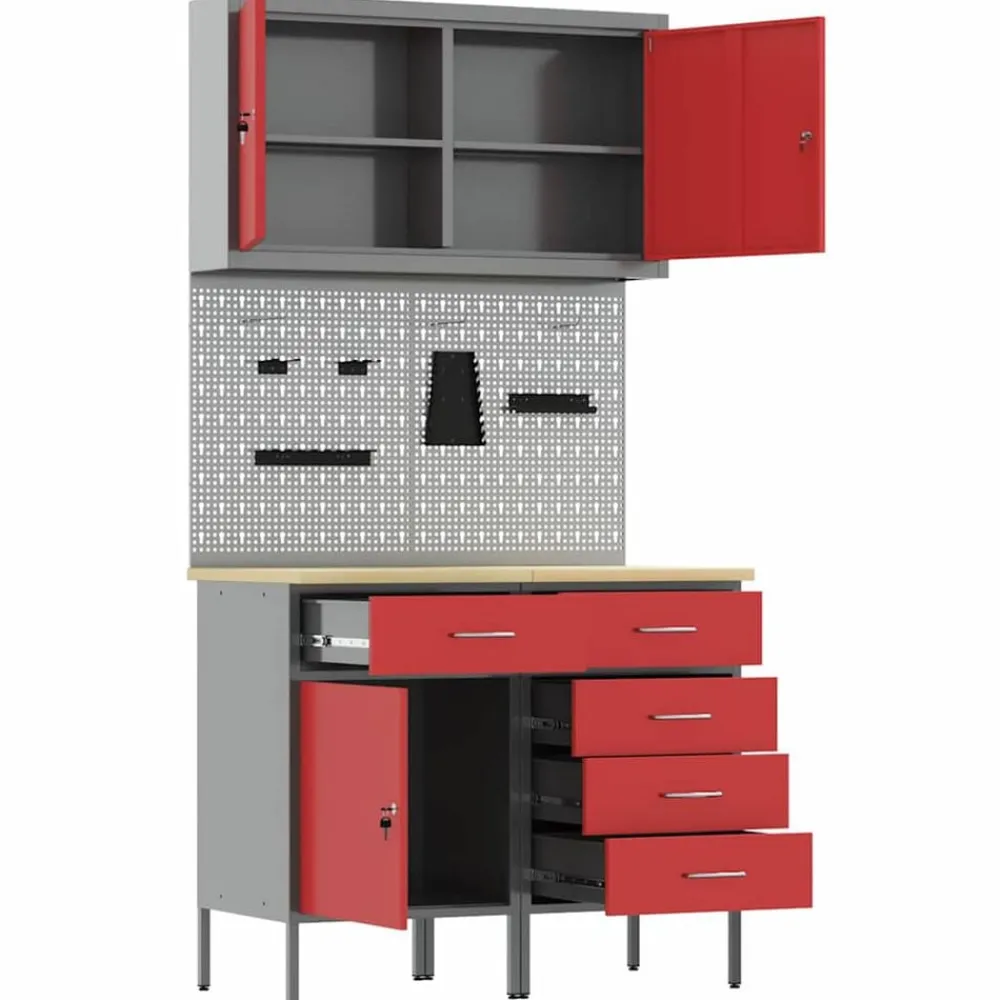 vidaXL Accesorios De Bricolaje-Armario de trabajo 5 pcs Madera Ingenierizada y Acero