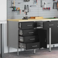 vidaXL Armario de trabajo 2 pcs y Gris 100 x 55 x 85 cm Negro Discount
