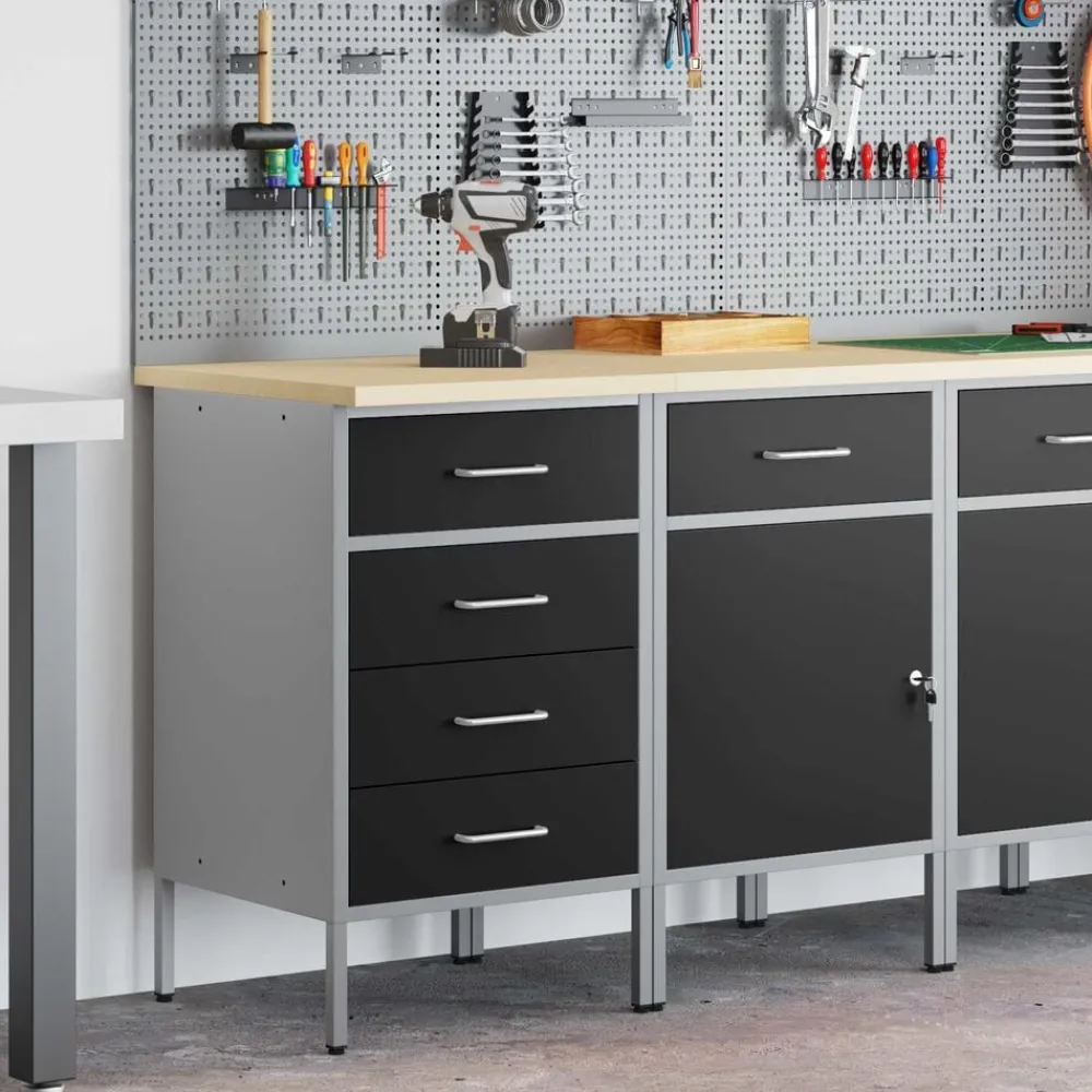 vidaXL Armario de trabajo 2 pcs y Gris 100 x 55 x 85 cm Negro Discount