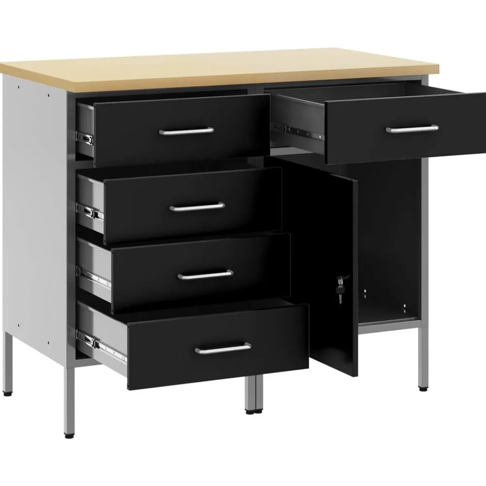 vidaXL Armario de trabajo 2 pcs y Gris 100 x 55 x 85 cm Negro Discount