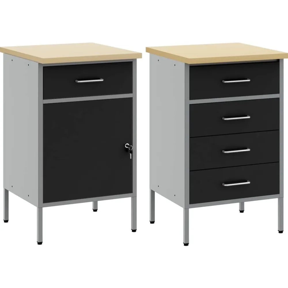vidaXL Armario de trabajo 2 pcs y Gris 100 x 55 x 85 cm Negro Discount