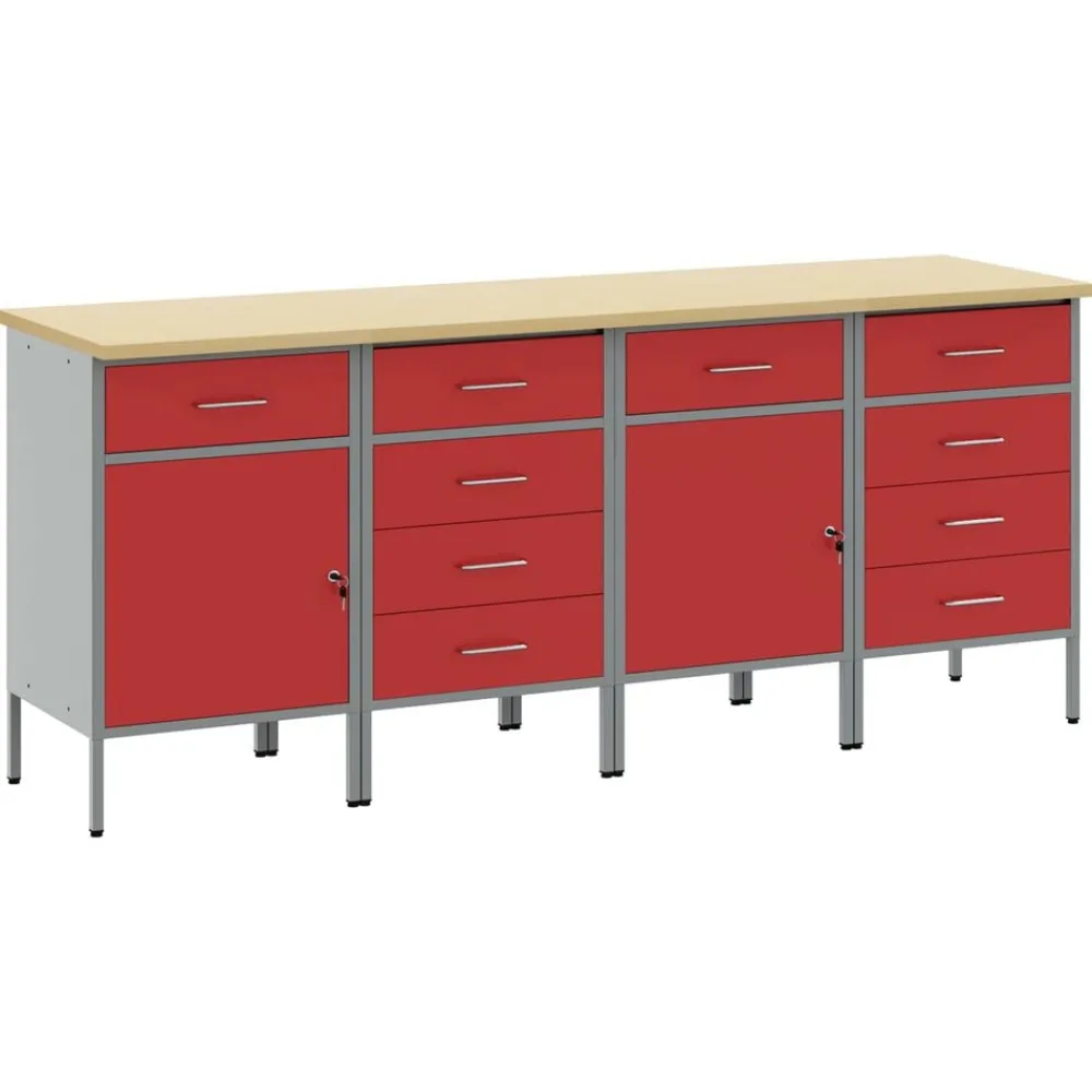 vidaXL Armario de trabajo con cajón 4 pcs y Gris 200 x 55 x 85 cm Rojo Online