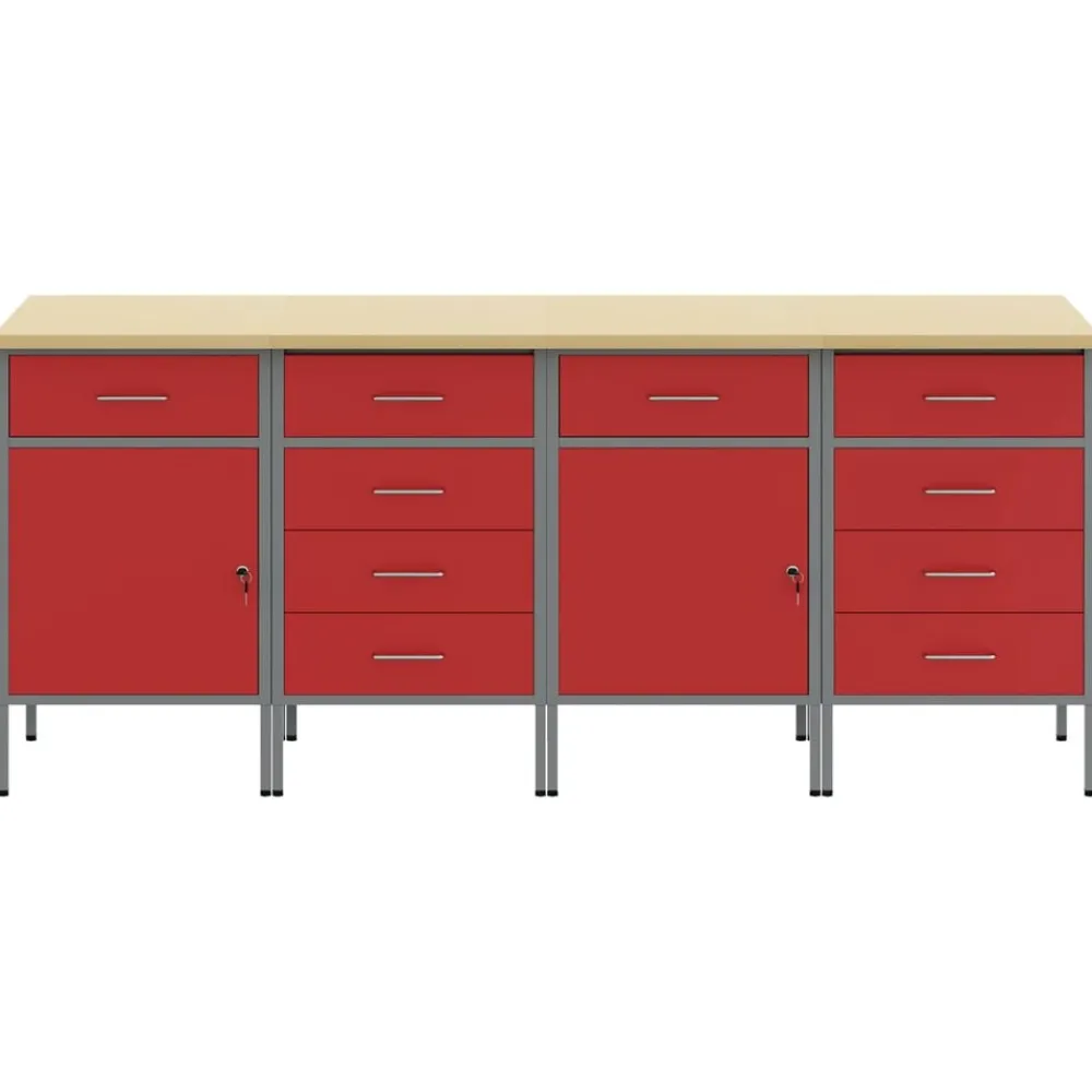 vidaXL Armario de trabajo con cajón 4 pcs y Gris 200 x 55 x 85 cm Rojo Online
