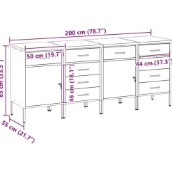 vidaXL Armario de trabajo con cajón 4 pcs y Gris 200 x 55 x 85 cm Rojo Online