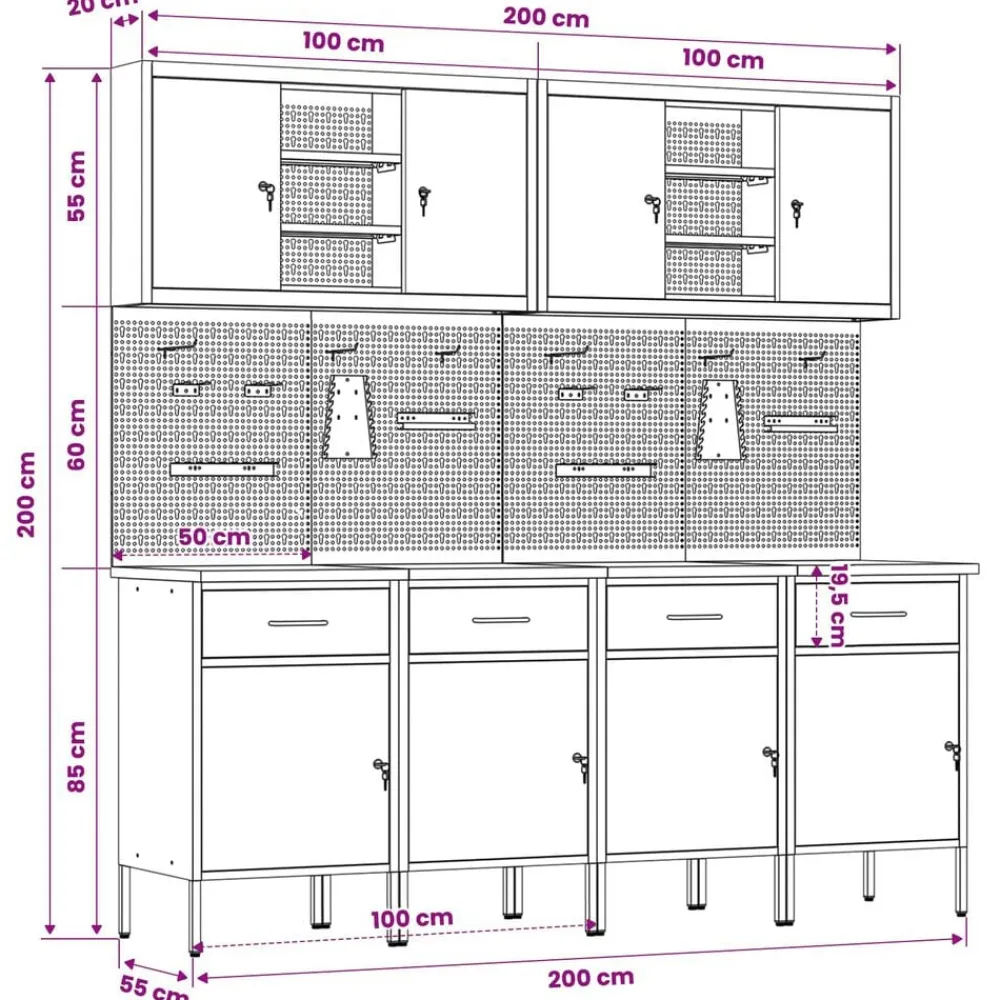 vidaXL Accesorios De Bricolaje-Armario de trabajo 10 pcs Madera Ingenierizada y Acero