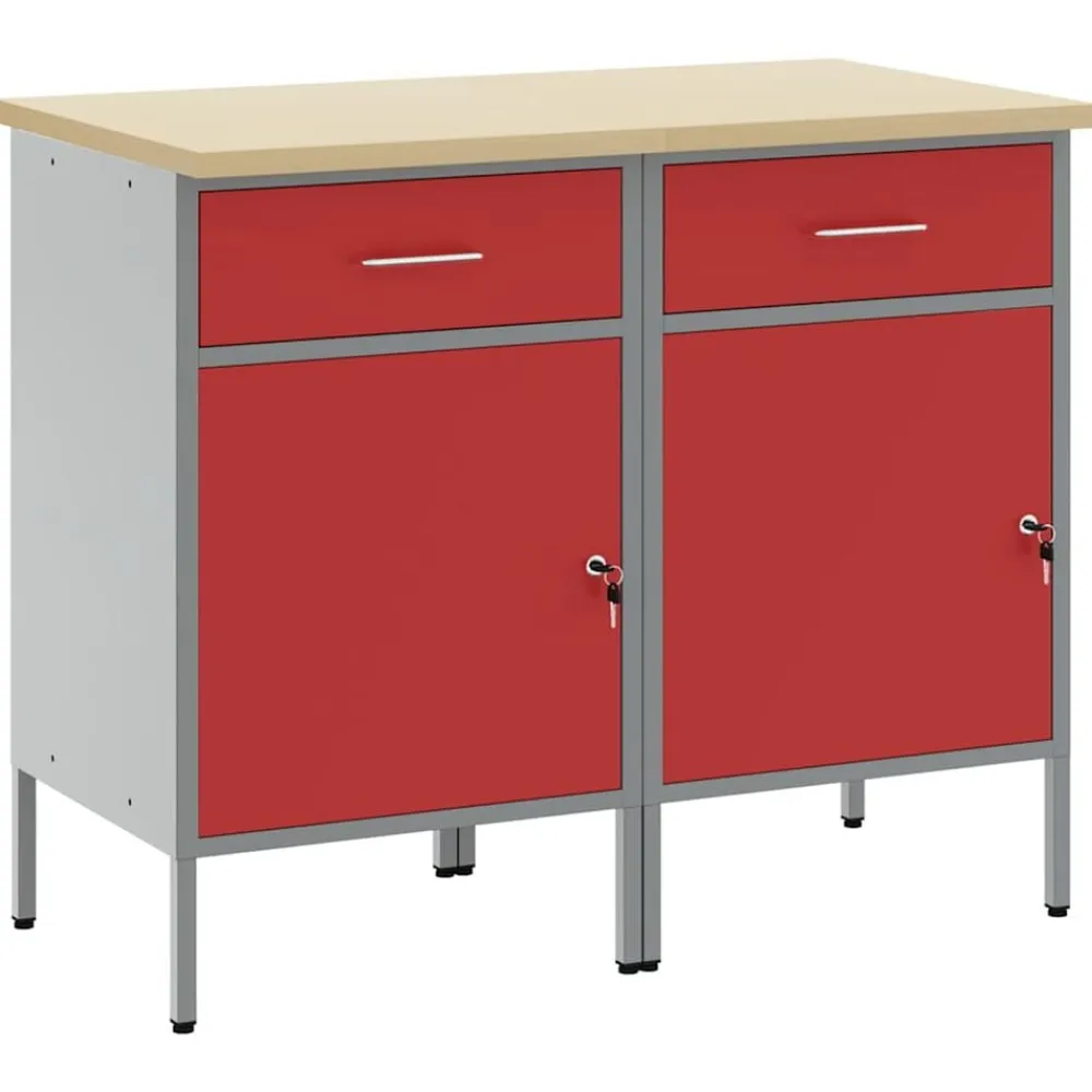 vidaXL Accesorios De Bricolaje-Armario de trabajo con cajón 2 pcs y Gris 100 x 55 x 85 cm