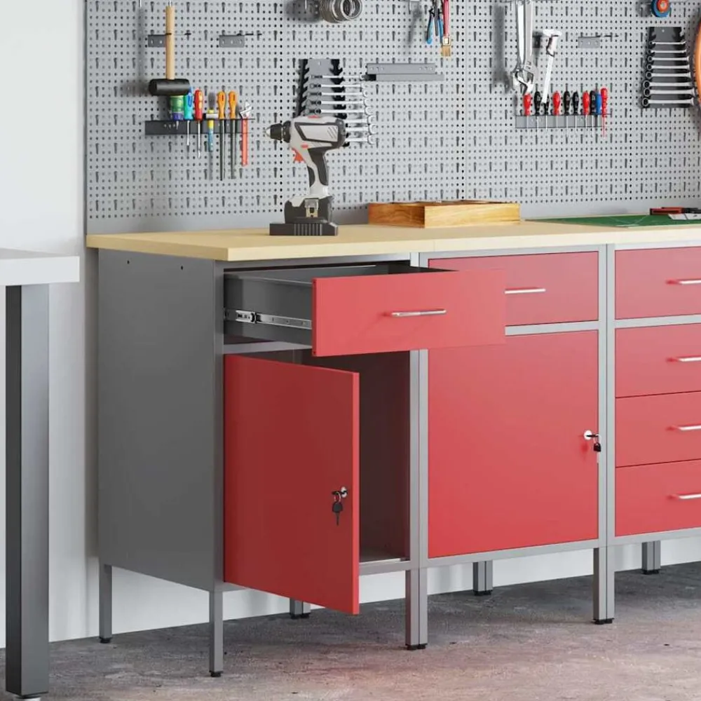 vidaXL Accesorios De Bricolaje-Armario de trabajo con cajón 2 pcs y Gris 100 x 55 x 85 cm