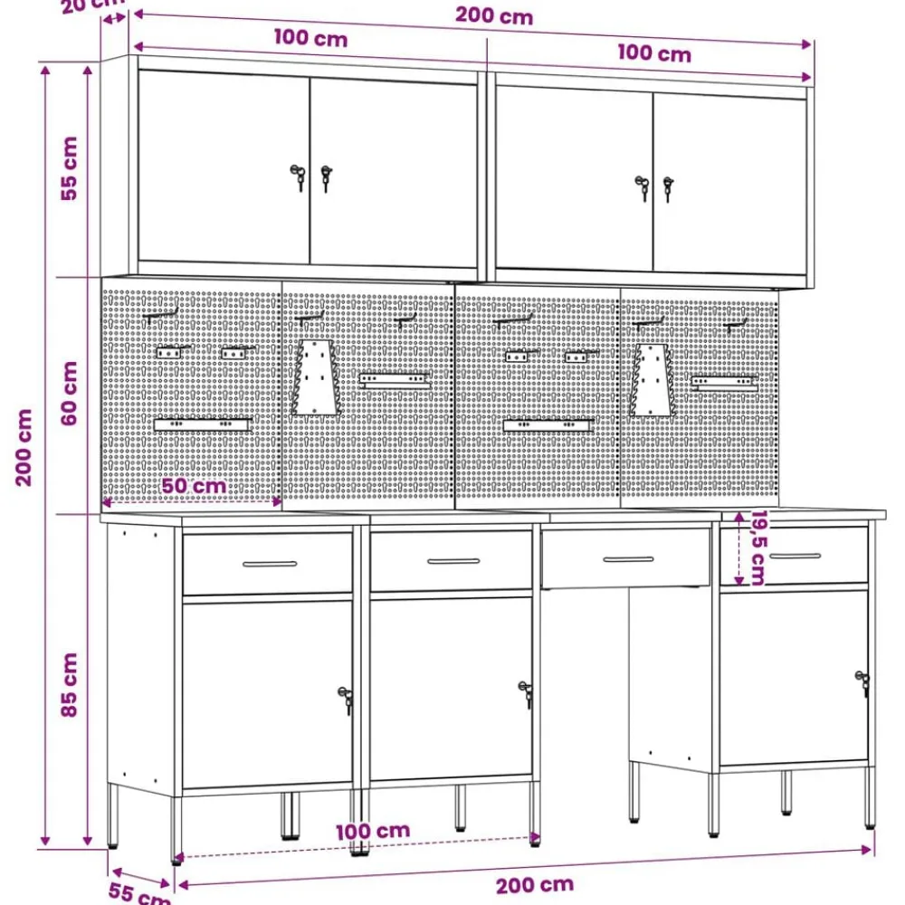 vidaXL Accesorios De Bricolaje-Armario de trabajo 10 pcs Madera Ingenierizada y Acero