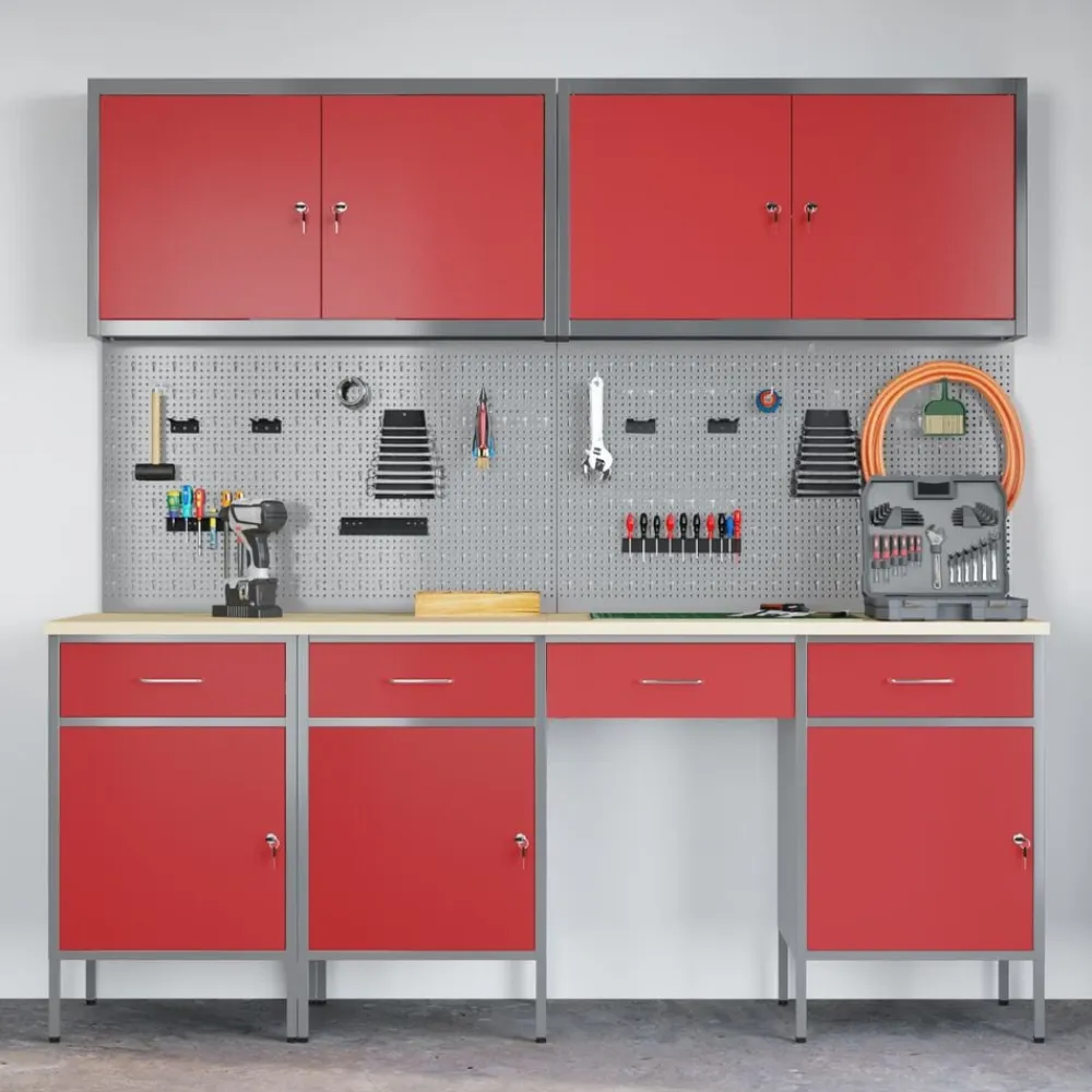 vidaXL Accesorios De Bricolaje-Armario de trabajo 10 pcs Madera Ingenierizada y Acero