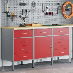 vidaXL Armario de trabajo con cajón 3 pcs y Gris 150 x 55 x 85 cm Rojo Clearance