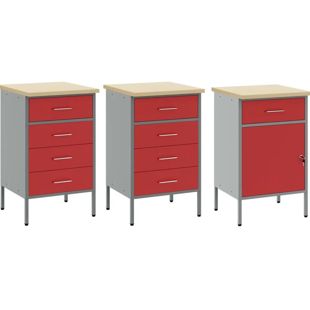 vidaXL Armario de trabajo con cajón 3 pcs y Gris 150 x 55 x 85 cm Rojo Clearance
