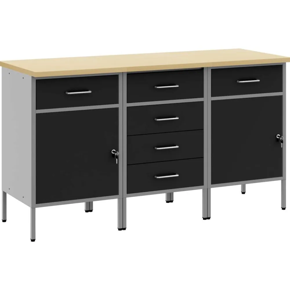 vidaXL Armario de trabajo 3 pcs y Gris 150 x 55 x 85 cm Negro Clearance