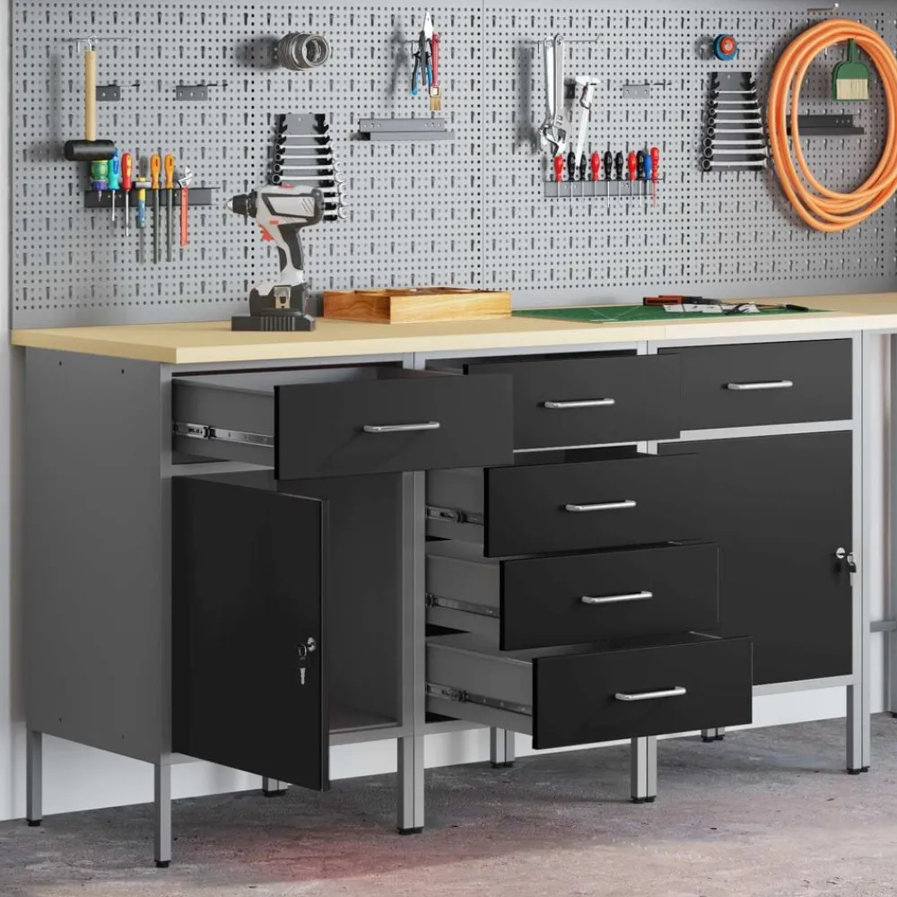 vidaXL Armario de trabajo 3 pcs y Gris 150 x 55 x 85 cm Negro Clearance