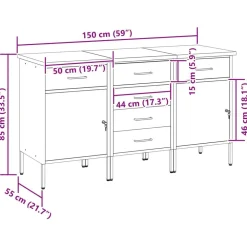 vidaXL Armario de trabajo 3 pcs y Gris 150 x 55 x 85 cm Negro Clearance