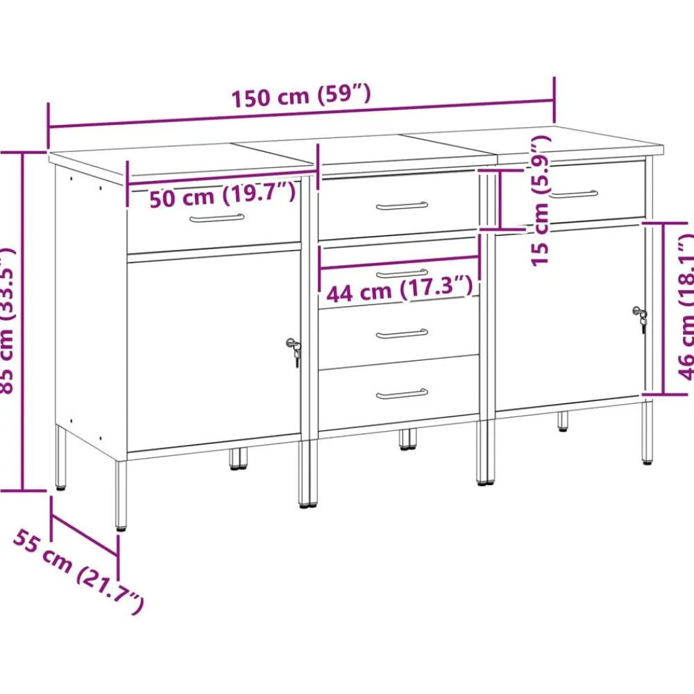 vidaXL Armario de trabajo 3 pcs y Gris 150 x 55 x 85 cm Negro Clearance