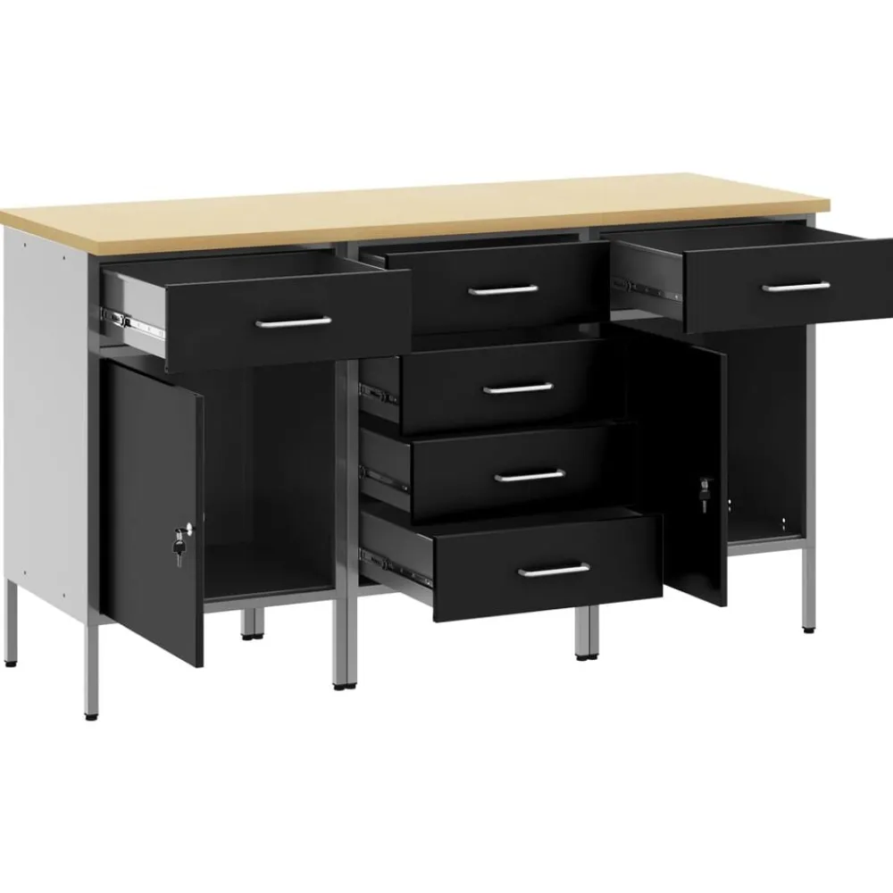vidaXL Armario de trabajo 3 pcs y Gris 150 x 55 x 85 cm Negro Clearance