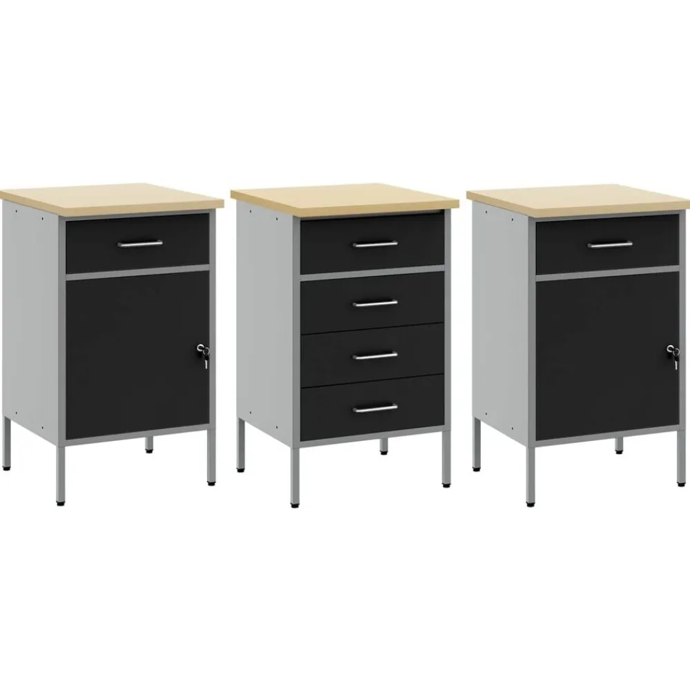 vidaXL Armario de trabajo 3 pcs y Gris 150 x 55 x 85 cm Negro Clearance