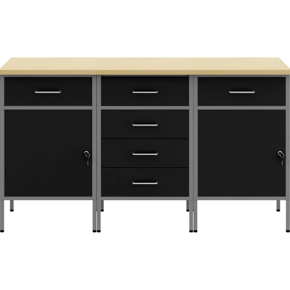 vidaXL Armario de trabajo 3 pcs y Gris 150 x 55 x 85 cm Negro Clearance
