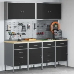 vidaXL Armario de trabajo 10 pcs Madera Ingenierizada y Acero Negro Hot
