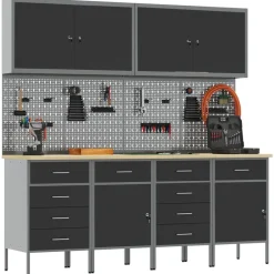 vidaXL Armario de trabajo 10 pcs Madera Ingenierizada y Acero Negro Hot