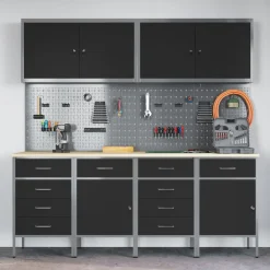 vidaXL Armario de trabajo 10 pcs Madera Ingenierizada y Acero Negro Hot