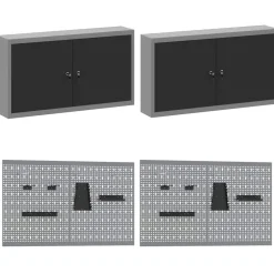 vidaXL Armario de trabajo 10 pcs Madera Ingenierizada y Acero Negro Hot