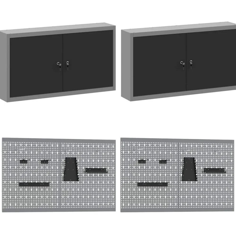 vidaXL Armario de trabajo 10 pcs Madera Ingenierizada y Acero Negro Hot