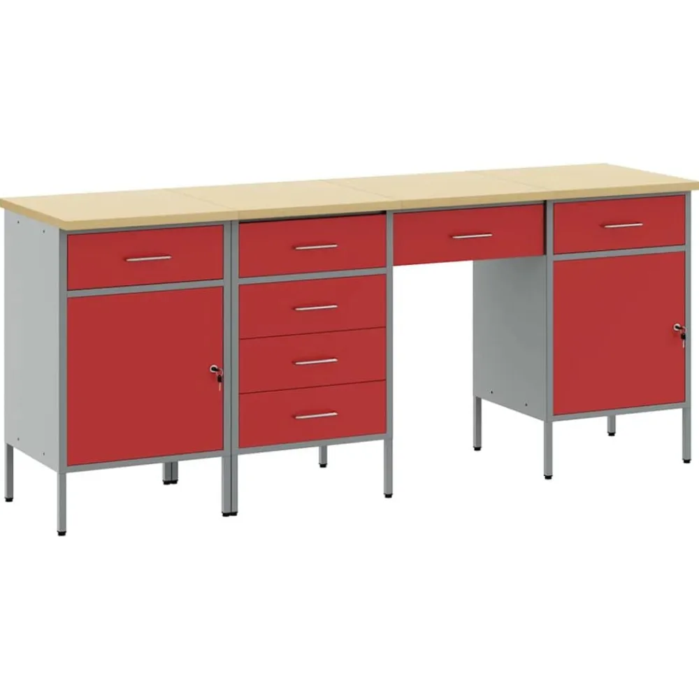 vidaXL Armario de trabajo 4 pcs Madera Ingenierizada y Acero Rojo New