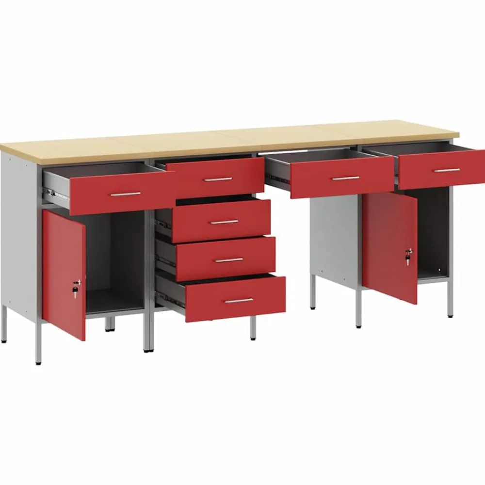 vidaXL Armario de trabajo 4 pcs Madera Ingenierizada y Acero Rojo New