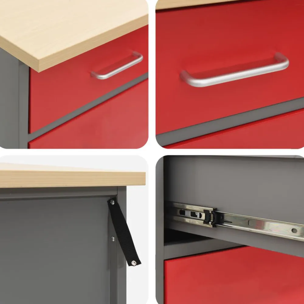 vidaXL Armario de trabajo 4 pcs Madera Ingenierizada y Acero Rojo New