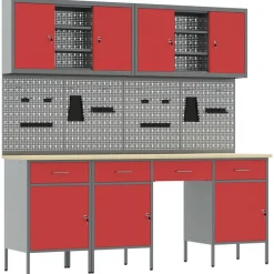 vidaXL Armario de trabajo 10 pcs Madera Ingenierizada y Acero Rojo Sale