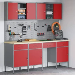 vidaXL Armario de trabajo 10 pcs Madera Ingenierizada y Acero Rojo Sale