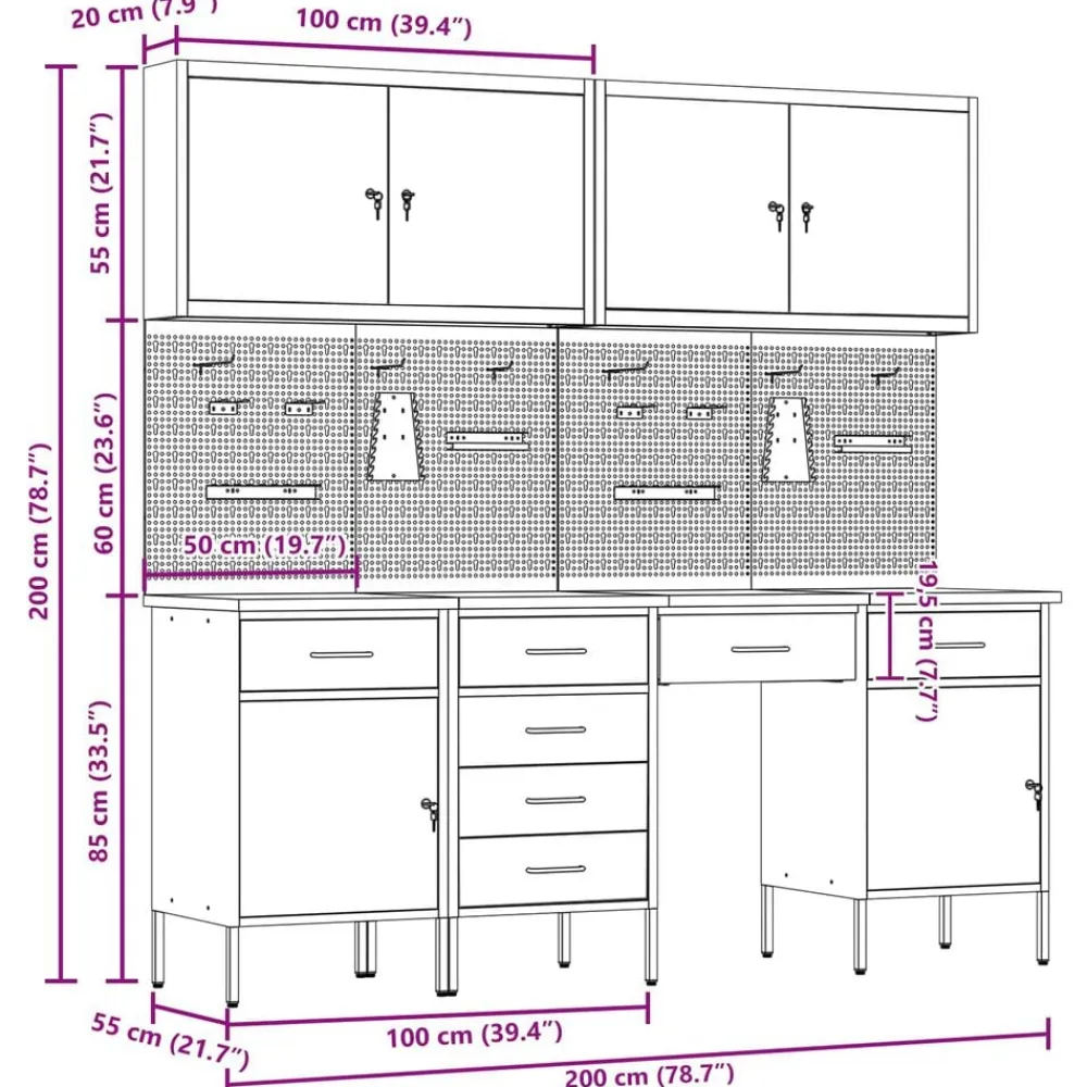 vidaXL Accesorios De Bricolaje-Armario de trabajo 10 pcs Madera Ingenierizada y Acero