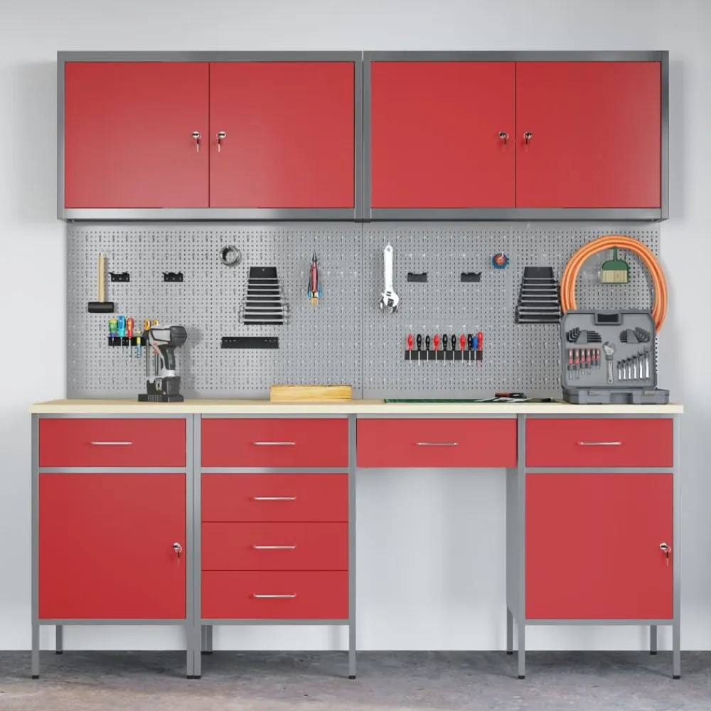 vidaXL Accesorios De Bricolaje-Armario de trabajo 10 pcs Madera Ingenierizada y Acero