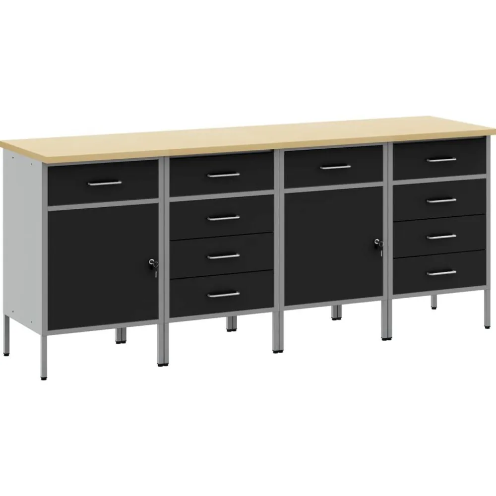 vidaXL Armario de trabajo 4 pcs y Gris 200 x 55 x 85 cm Negro Online