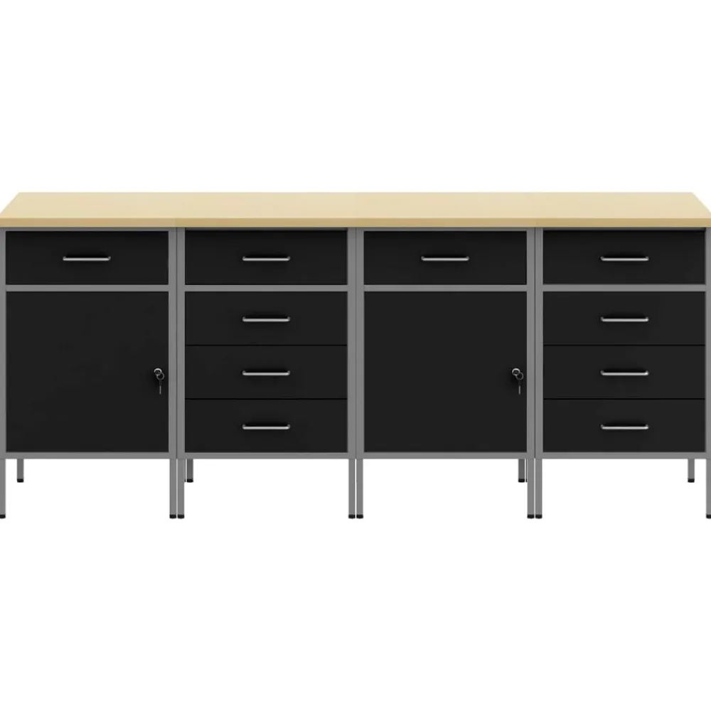 vidaXL Armario de trabajo 4 pcs y Gris 200 x 55 x 85 cm Negro Online