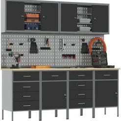 vidaXL Armario de trabajo 10 pcs Madera Ingenierizada y Acero Negro Outlet