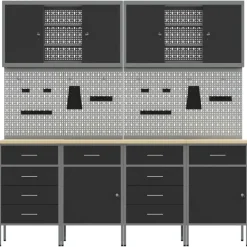 vidaXL Armario de trabajo 10 pcs Madera Ingenierizada y Acero Negro Outlet