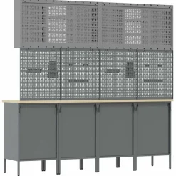 vidaXL Armario de trabajo 10 pcs Madera Ingenierizada y Acero Negro Outlet