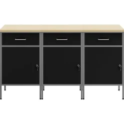 vidaXL Armario de trabajo 3 pcs y Gris 150 x 55 x 85 cm Negro Online